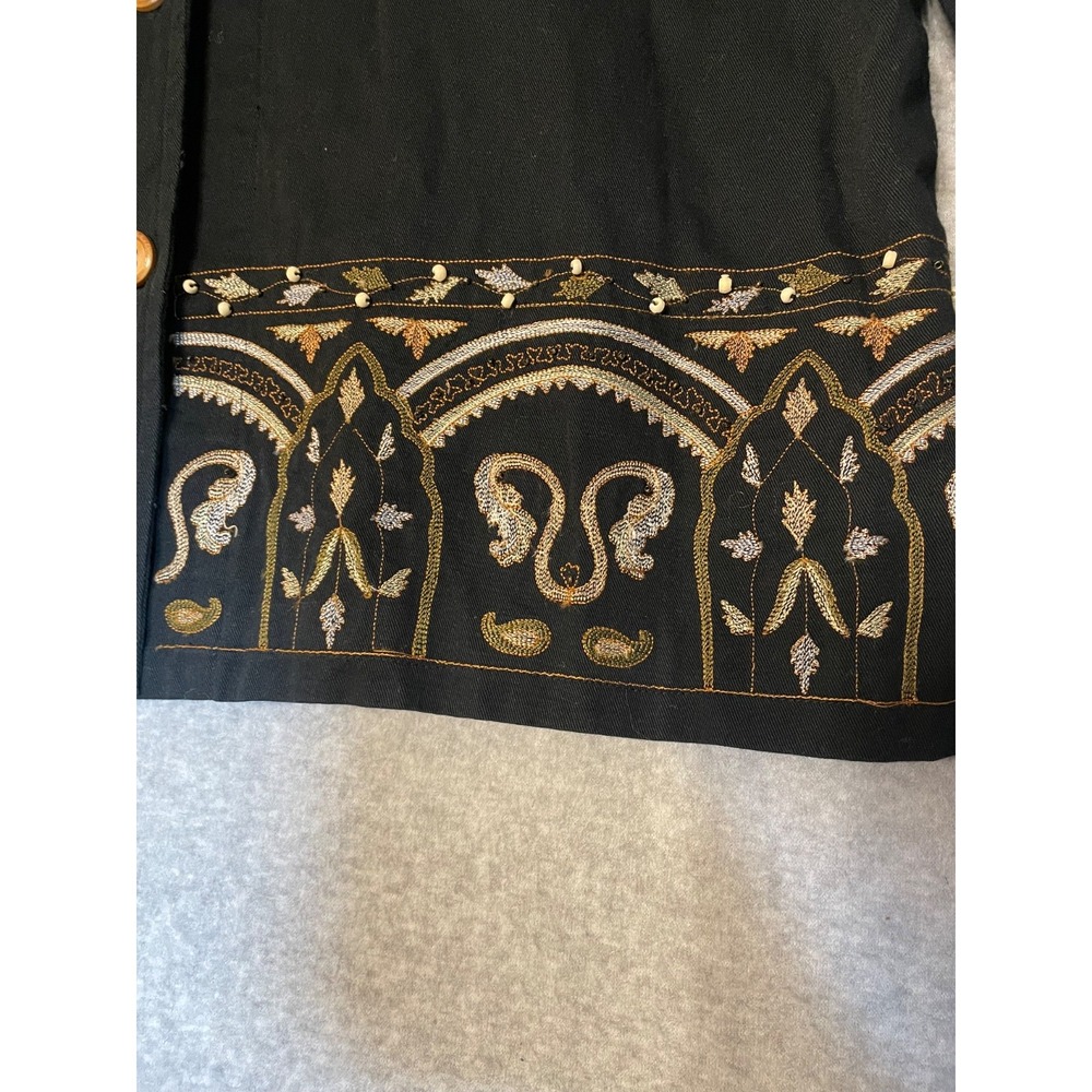 Stonebridge Jacket Button Up‎ Womens Large Embroidered Beaded Cotton Black - Picture 7 of 10